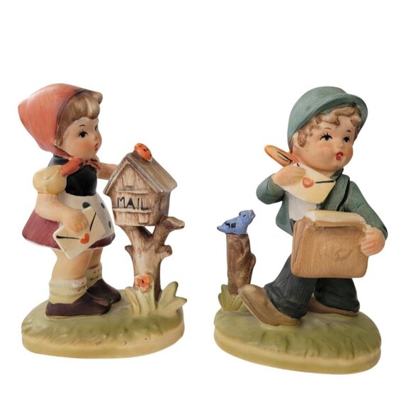Vintage Figurines "Postman & Little Miss Mail" Hand-Painted Porcelain 5" JAPAN - Picture 1 of 13